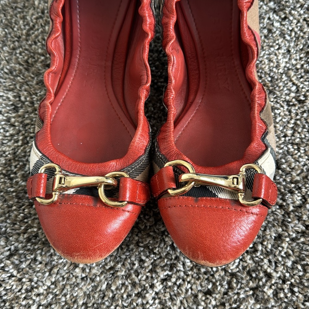 Burberry Flat Shoes, Size 38, Orange, Plaid - Picture 3 of 7